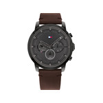 Montre Tommy Hilfiger homme acier noir cuir marron - vue 1