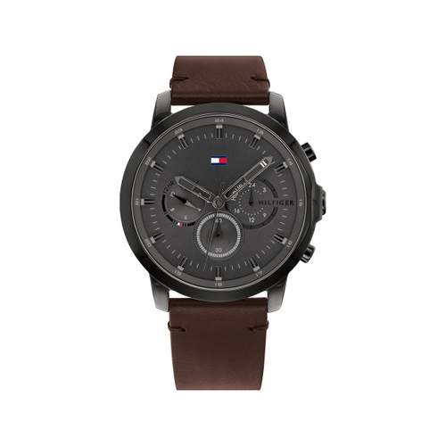 Montre Tommy Hilfiger homme acier noir cuir marron