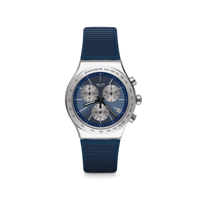 Montre Swatch homme acier caoutchouc bleu - vue 1