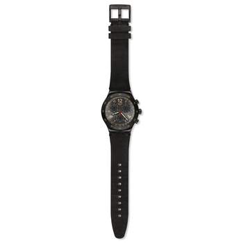 Swatch herenhorloge zwart staal zwart leer