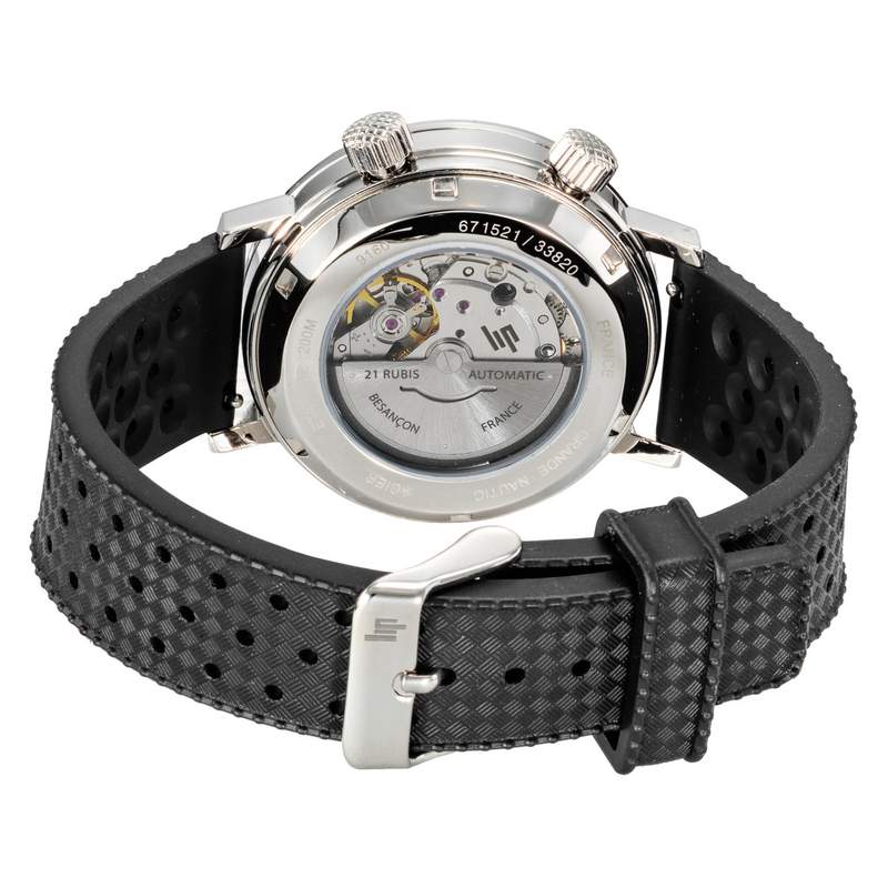 Montre Lip homme automatique acier caoutchouc noir - vue 3