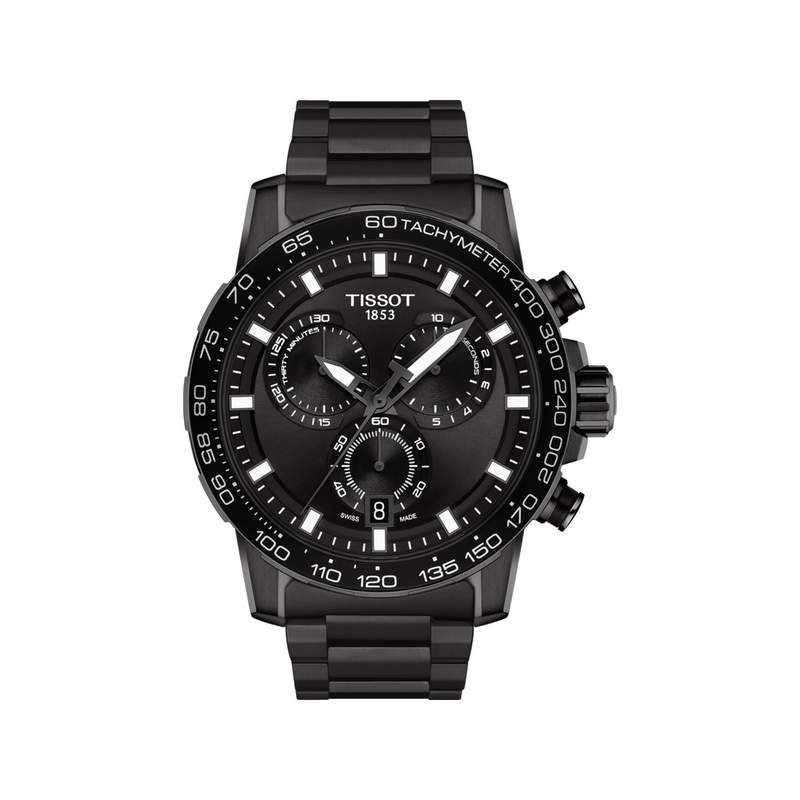 Montre TISSOT T-SPORT SUPERSPORT CHRONO homme chronographe cadran noir bracelet PVD noir - vue 1