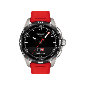 Montre TISSOT T-TOUCH CONNECT SOLAR Homme cadran noir bracelet synthétique rouge