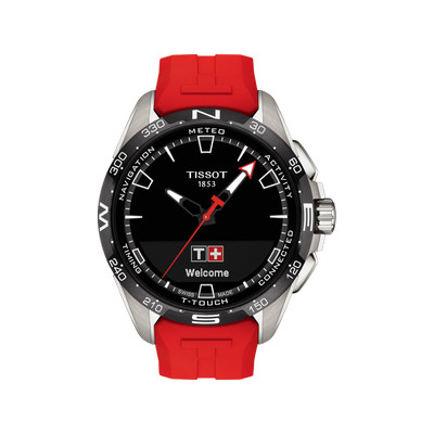 Montre TISSOT T-TOUCH CONNECT SOLAR Homme cadran noir bracelet synthétique rouge