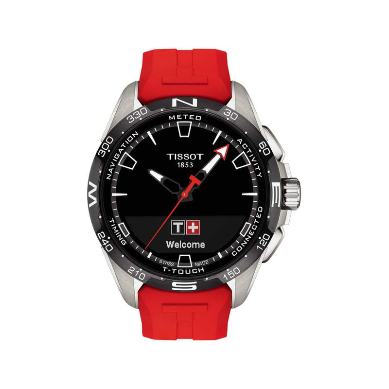 Montre TISSOT T-TOUCH CONNECT SOLAR Homme cadran noir bracelet synthétique rouge - vue 1