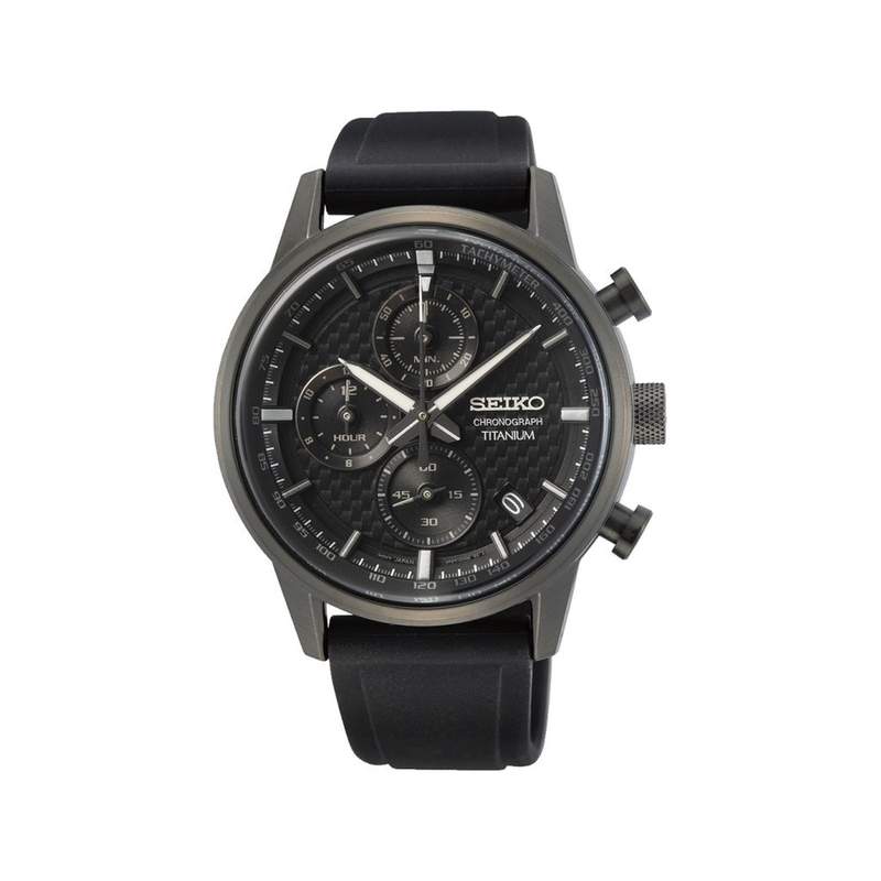 Montre Seiko homme chronographe titane silicone noir - vue 1