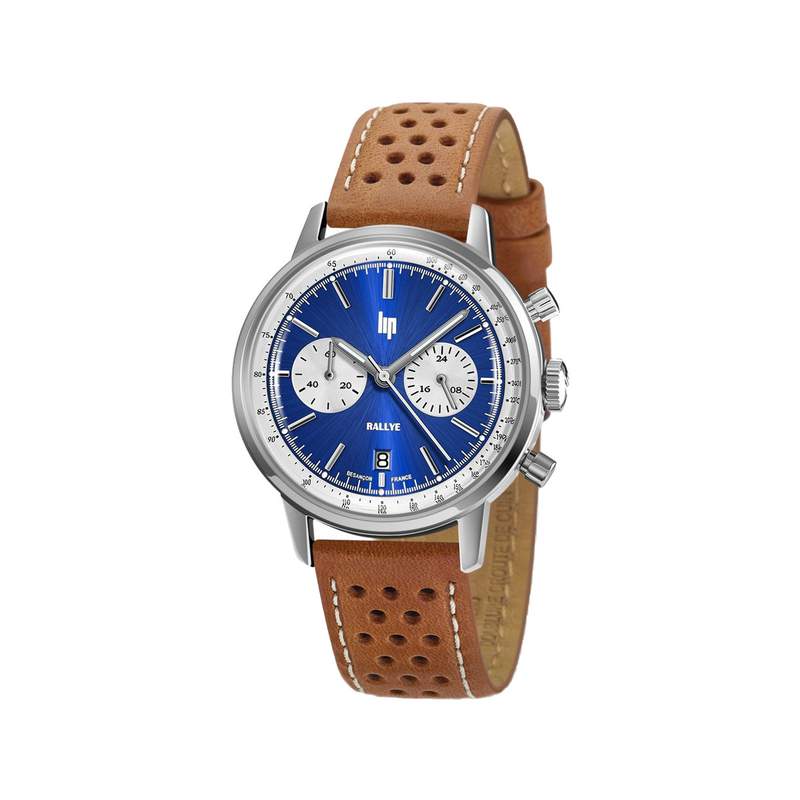 Montre Lip homme chronographe acier cuir marron - vue 1