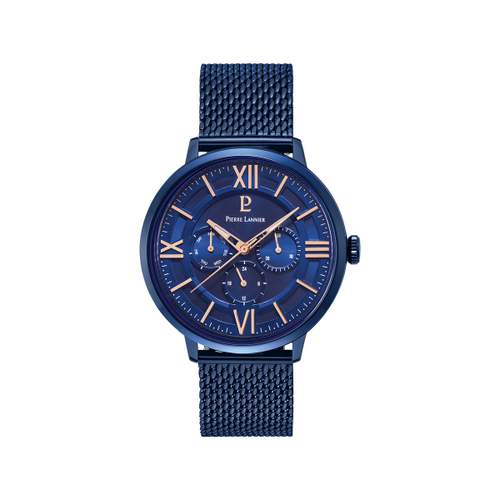 Montre Pierre Lannier homme acier bleu maille milanaise
