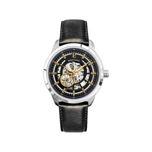 Pierre Lannier automatic men's watch steel black leather