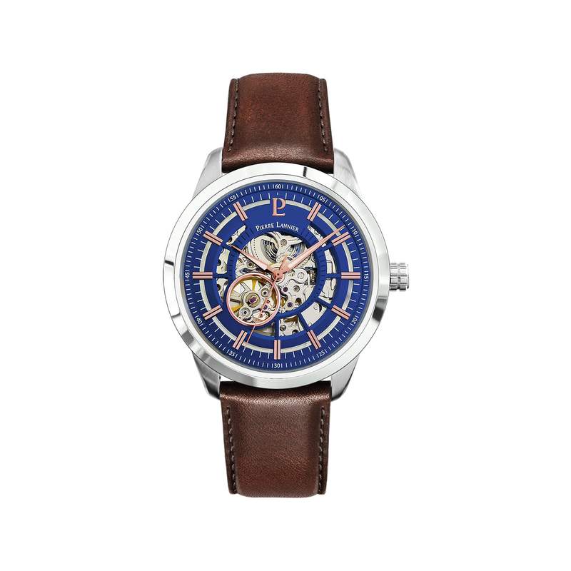 Montre Pierre Lannier homme automatique acier cuir marron - vue 1
