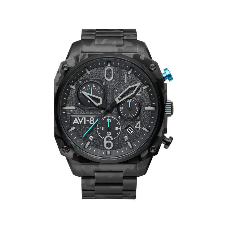 Montre AVI-8 homme chronographe acier noir et gris - vue 1