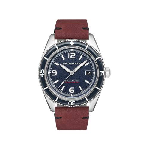 Spinnaker automatic men's watch steel leather red