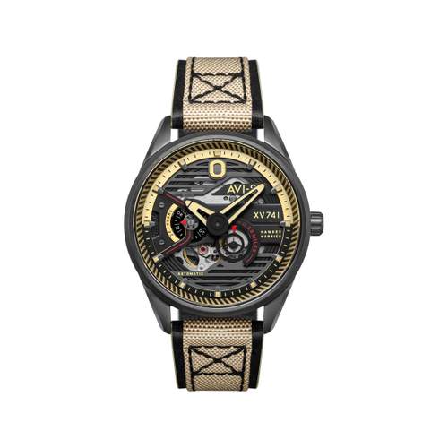 Montre AVI-8 homme automatique acier cuir et nylon marron.