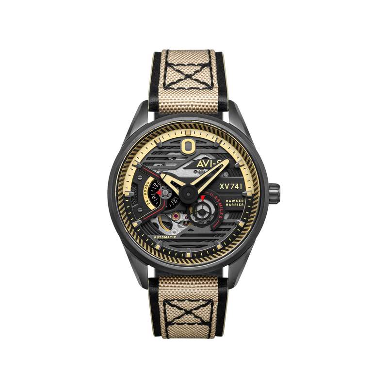 Montre AVI-8 homme automatique acier cuir et nylon marron. - vue 1