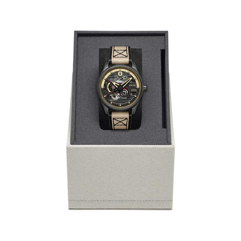 Montre AVI-8 homme automatique acier cuir et nylon marron. - vue 4