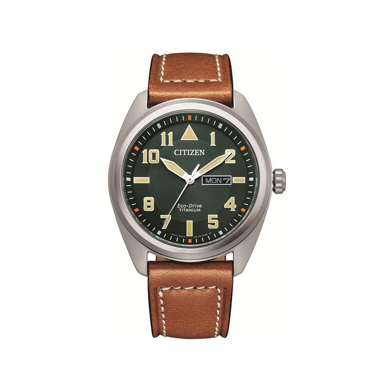 Montre Citizen homme Eco-Drive super titanium cuir marron - vue 1