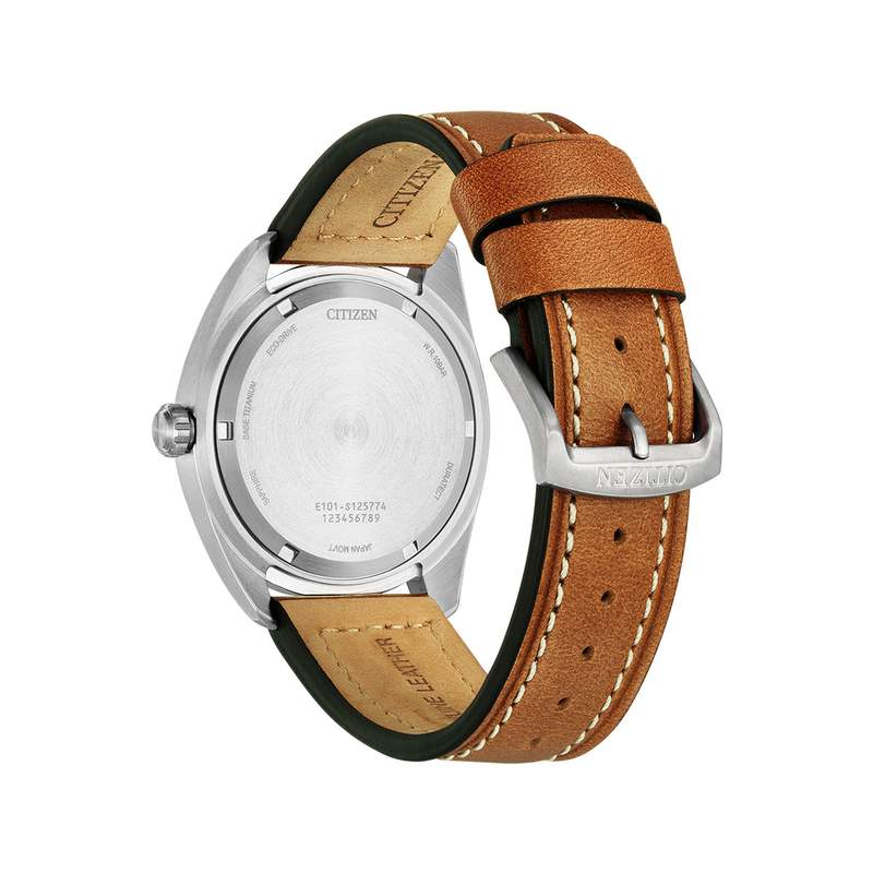 Montre Citizen homme Eco-Drive super titanium cuir marron - vue 3