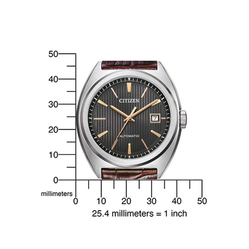 Montre Citizen homme automatique acier cuir marron - vue D2