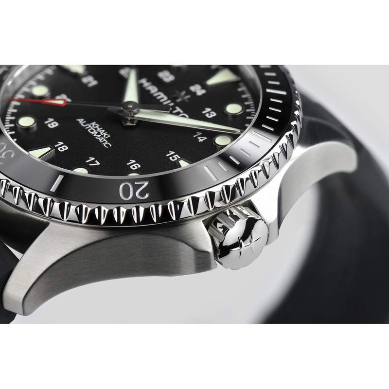 Montre Hamilton homme automatique acier caoutchouc noir - vue D1