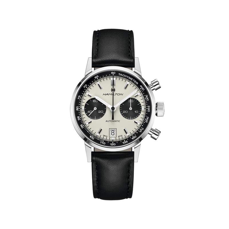 Montre Hamilton homme automatique chronographe acier cuir noir - vue 1