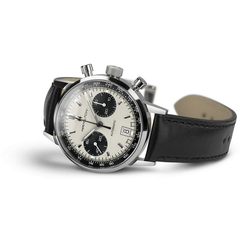 Montre Hamilton homme automatique chronographe acier cuir noir - vue 3