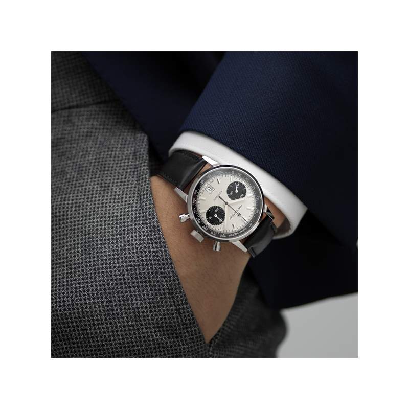 Montre Hamilton homme automatique chronographe acier cuir noir - vue porté 1