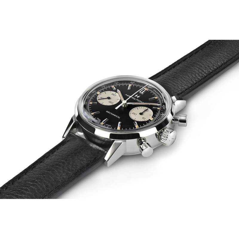 Montre Hamilton homme mécanique chronographe acier cuir noir - vue 2