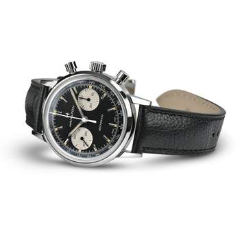 Hamilton herenhorloge, mechanisch, chronograaf, staal, zwart leer
