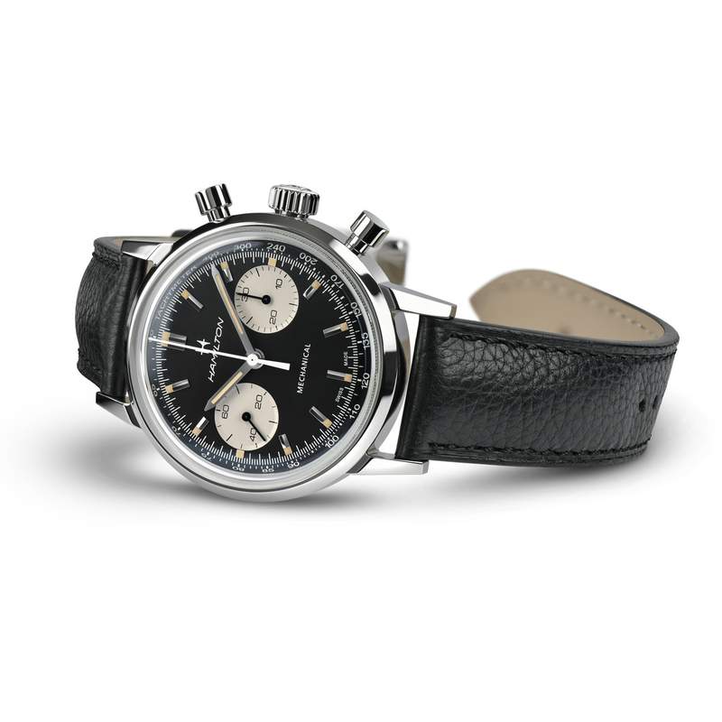 Montre Hamilton homme mécanique chronographe acier cuir noir - vue 4