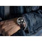 Montre Hamilton homme mécanique chronographe acier cuir noir - vue porté 1