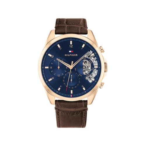 Montre Tommy Holfiger acier doré rose cuir marron