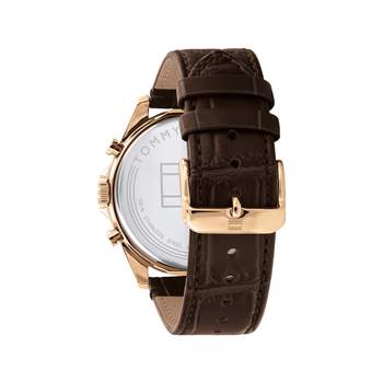 Tommy Holfiger stalen roségoud bruin leren horloge