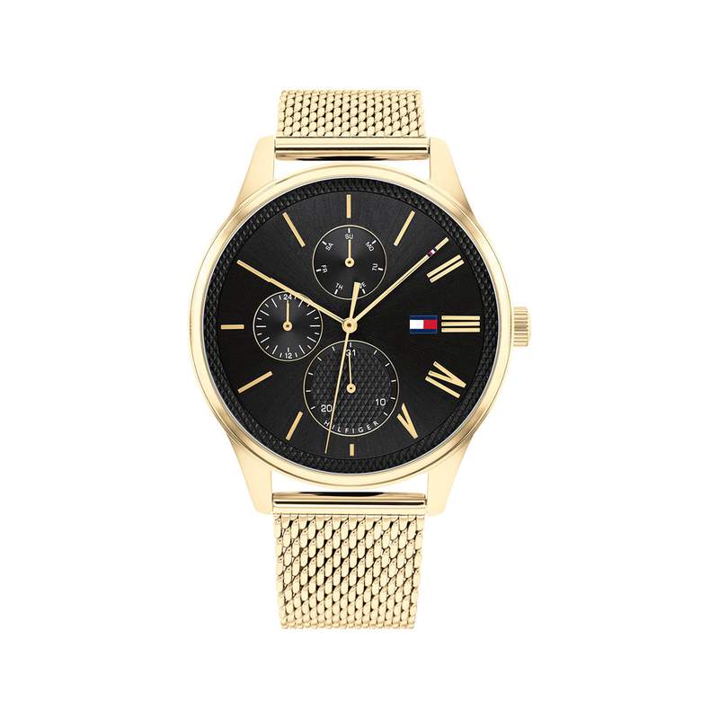 Montre Tommy Hilfiger homme acier doré jaune maille milanaise - vue 1
