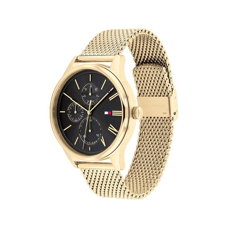 Montre Tommy Hilfiger homme acier doré jaune maille milanaise - vue 2