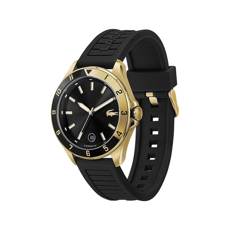 Montre Lacoste homme acier doré silicone noir - vue 2