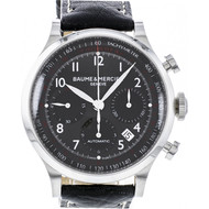 Montre d'occasion Baume et Mercier Capeland homme chronographe acier  bracelet cuir noir