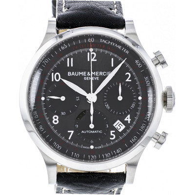 Montre d'occasion Baume et Mercier Capeland homme chronographe acier  bracelet cuir noir - vue 1