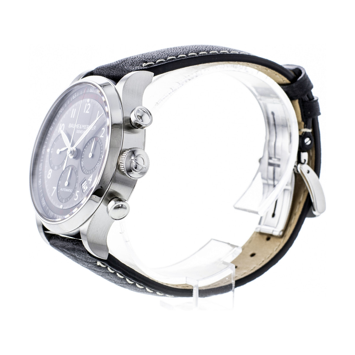 Montre d'occasion Baume et Mercier Capeland homme chronographe acier  bracelet cuir noir - vue 2