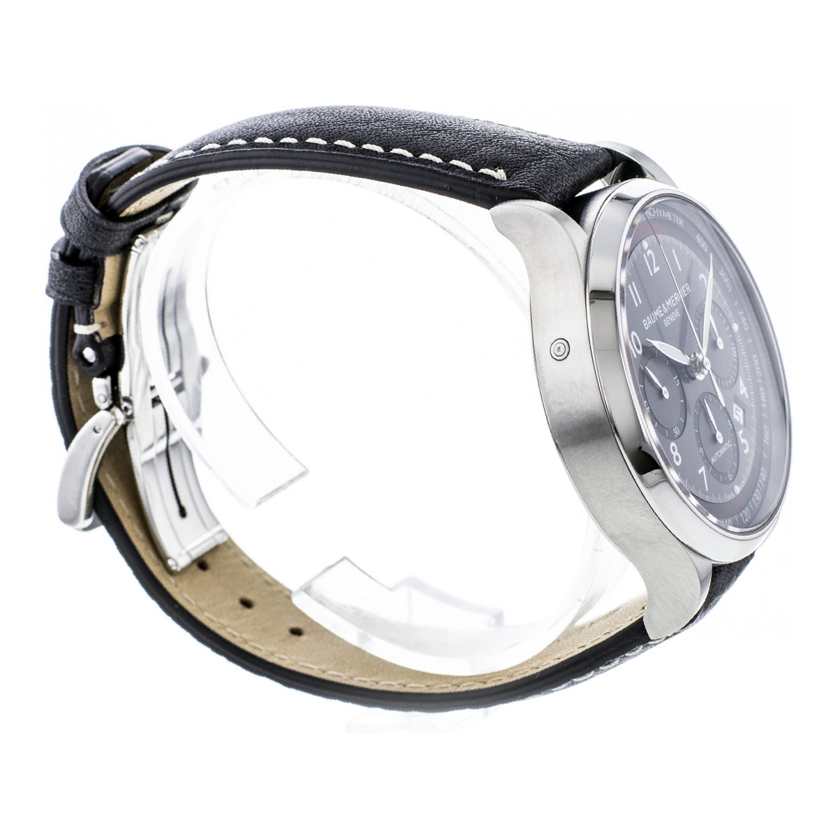 Montre d'occasion Baume et Mercier Capeland homme chronographe acier  bracelet cuir noir - vue 4