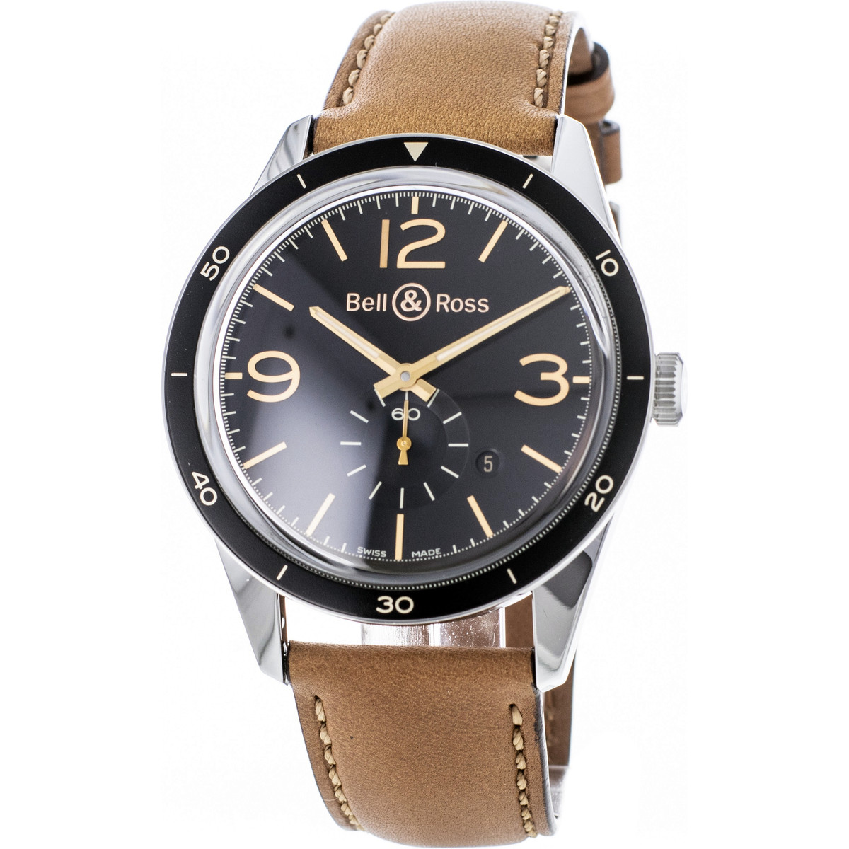Montre d'occasion BELL&ROSS Golden Heritage homme automatique acier bracelet cuir marron - vue D1