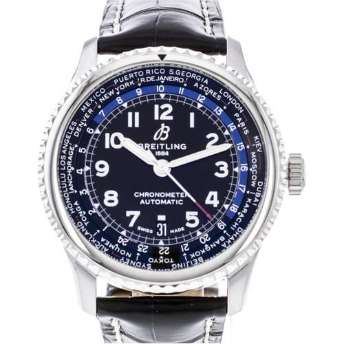 Montre d'occasion Breitling Navitimer Aviateur homme acier bracelet cuir noir