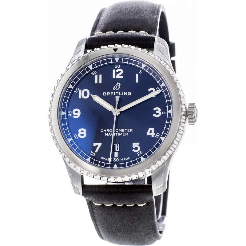Montre d'occasion Breitling Navitimer homme automatique acier bracelet cuir noir - vue D1
