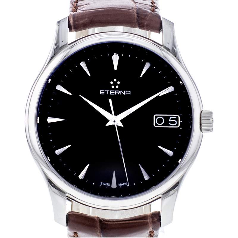 Montre d'occasion Eterna Vaughan homme automatique acier bracelet cuir marron - vue 1