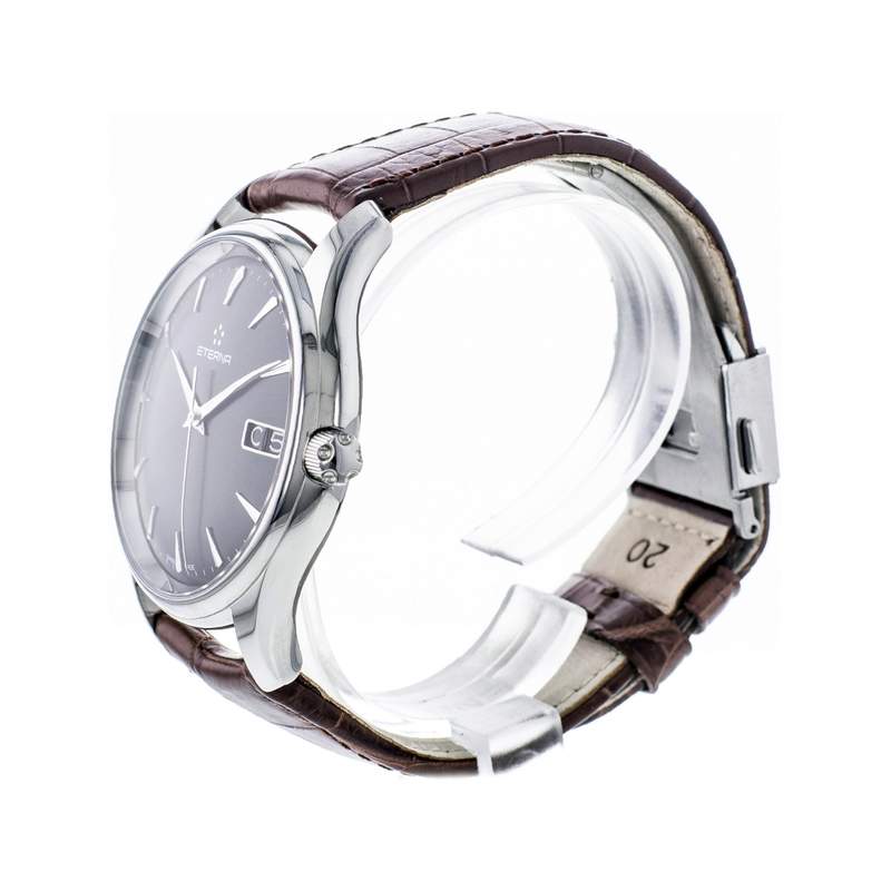 Montre d'occasion Eterna Vaughan homme automatique acier bracelet cuir marron - vue 2