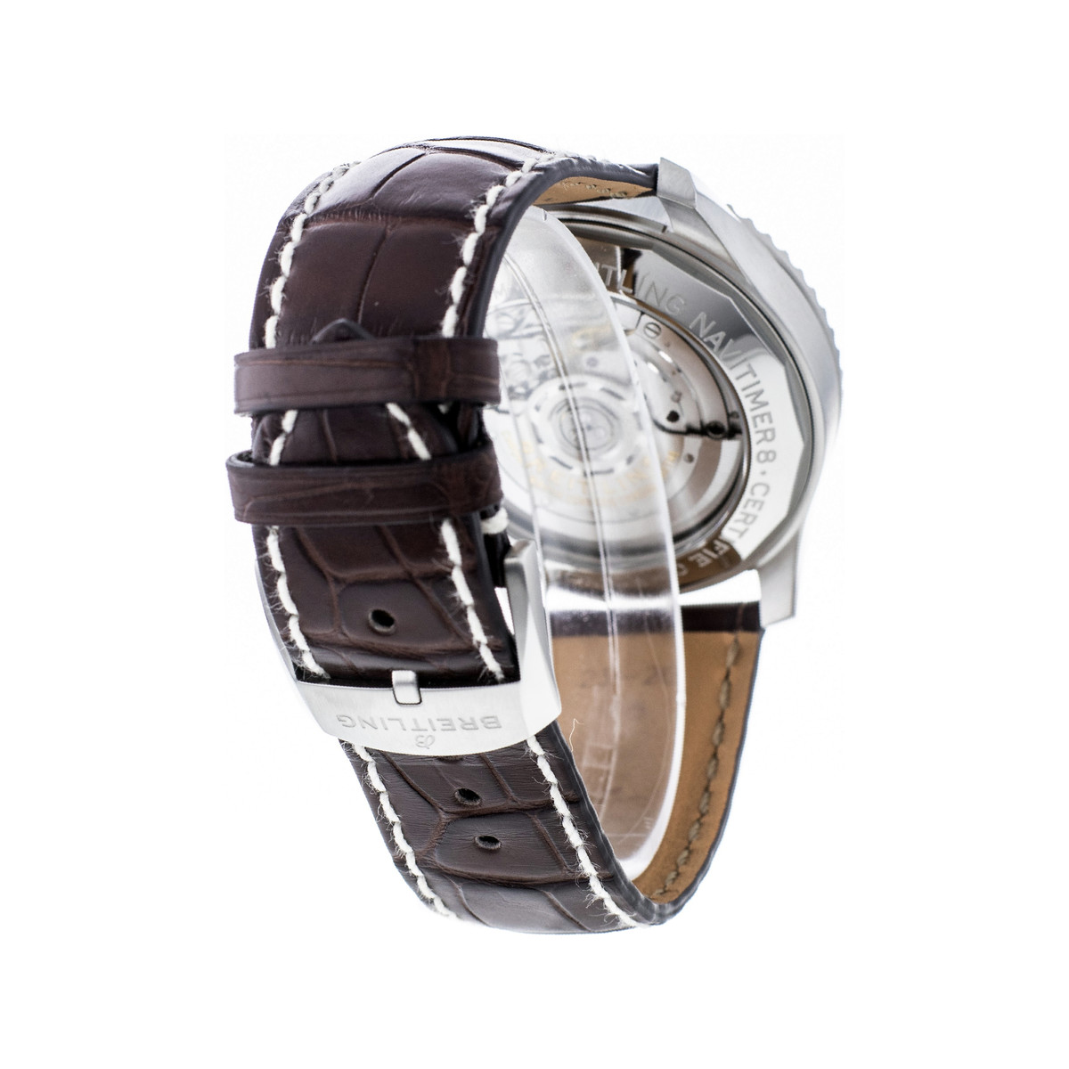 Montre d'occasion Breitling Navitimer homme chronographe automatique acier bracelet cuir marron - vue 3