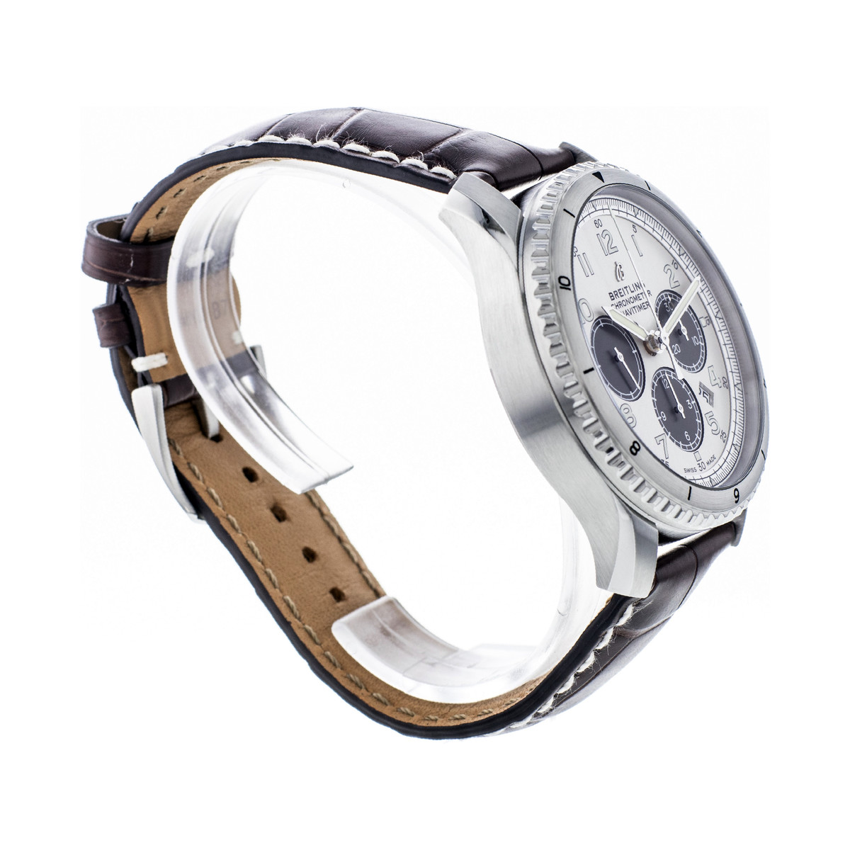 Montre d'occasion Breitling Navitimer homme chronographe automatique acier bracelet cuir marron - vue 4
