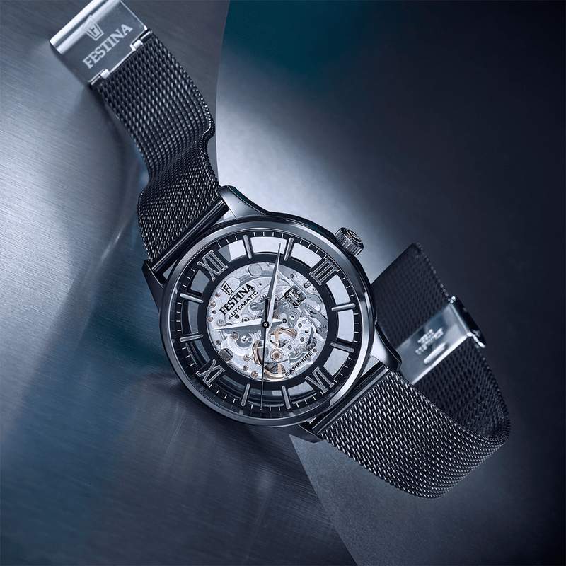 Montre Festina homme automatique bracelet acier noir - vue D3