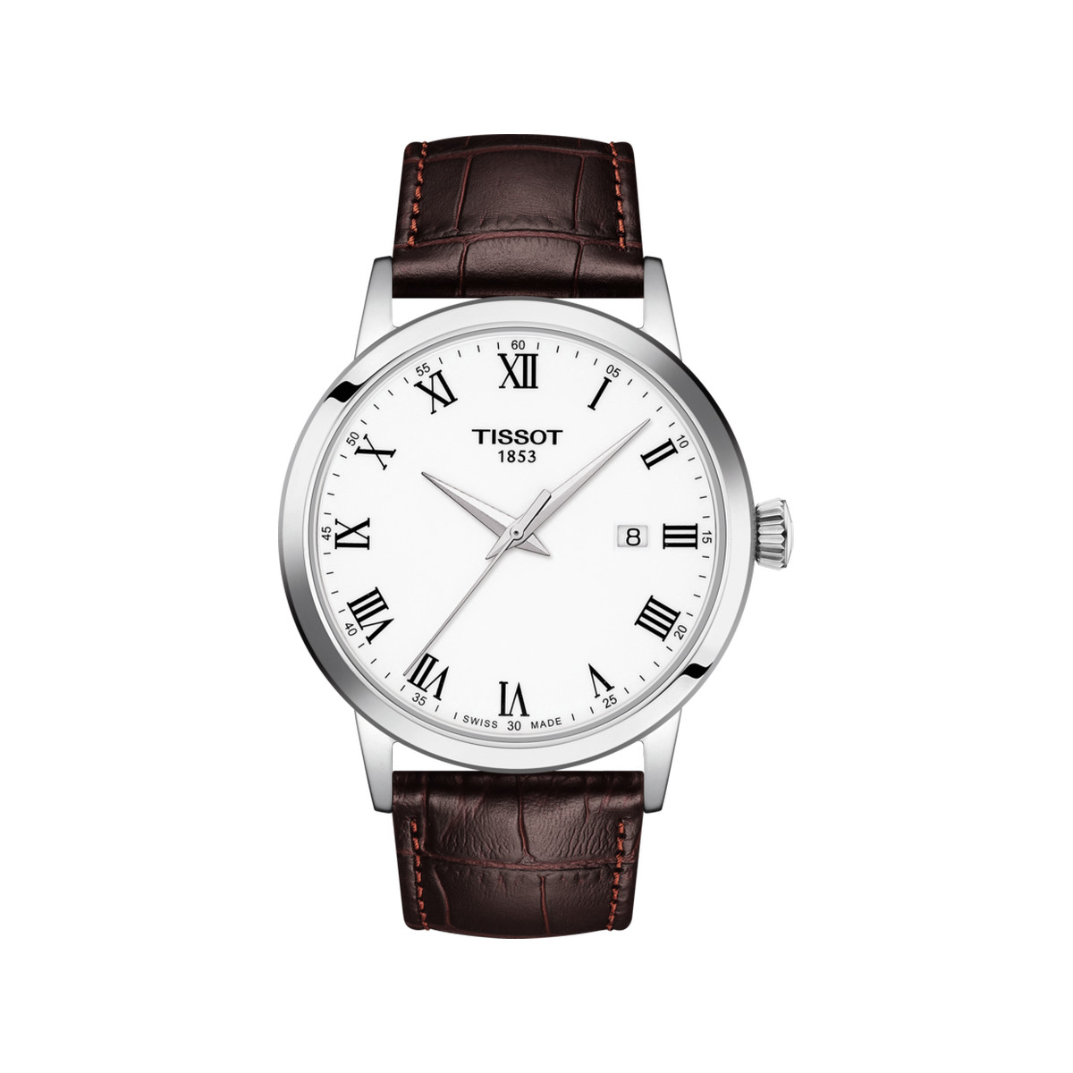Montre TISSOT T-CLASSIC DREAM homme cadran blanc bracelet cuir brun