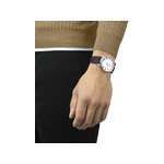 Montre TISSOT T-CLASSIC DREAM homme cadran blanc bracelet cuir brun - vue porté 1