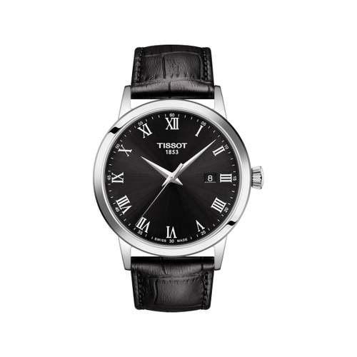 TISSOT T-CLASSIC DREAM men's watch black dial black leather strap